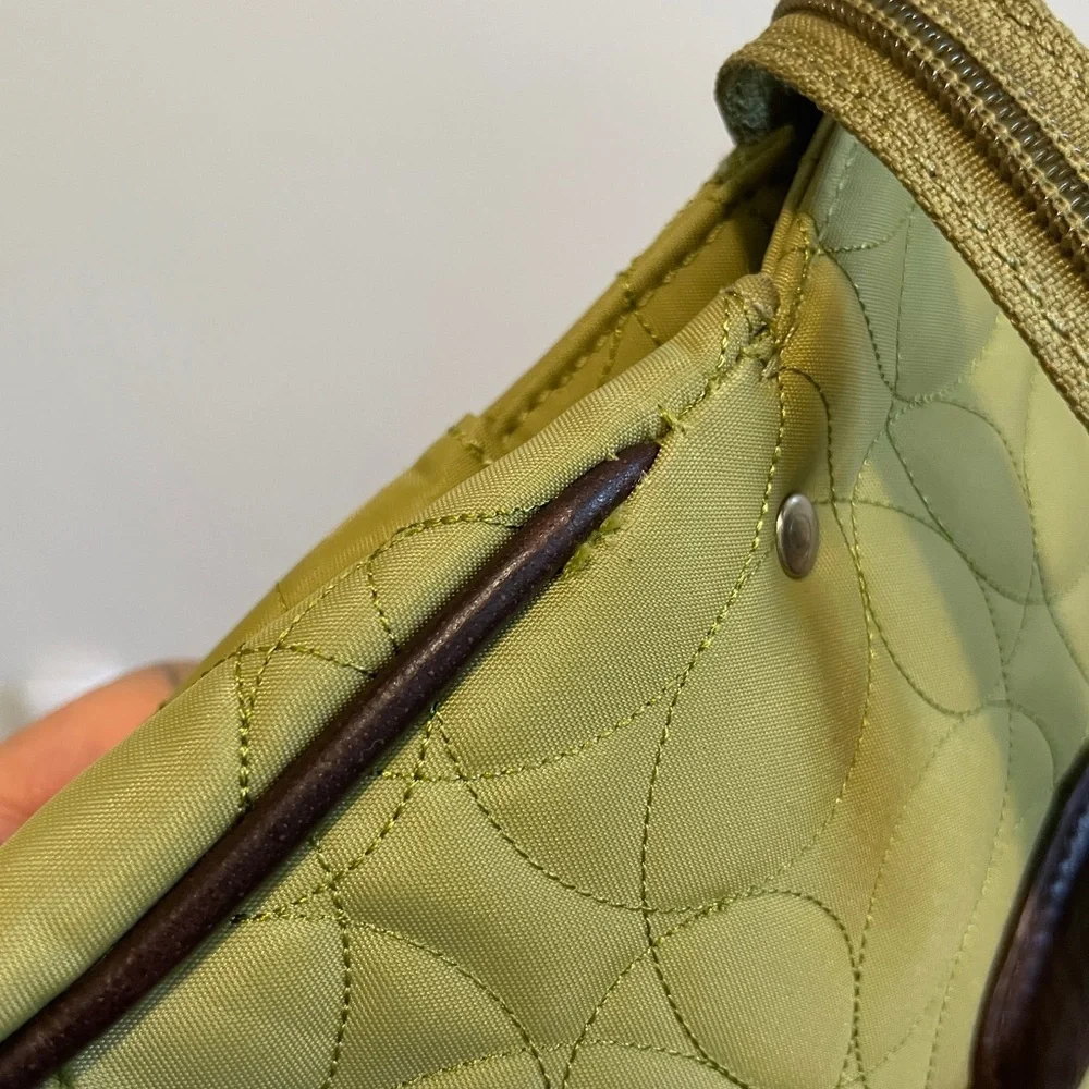 Chelsey Henry Quilted Laptop Tote Bag – Green with Brown Trim | Like new